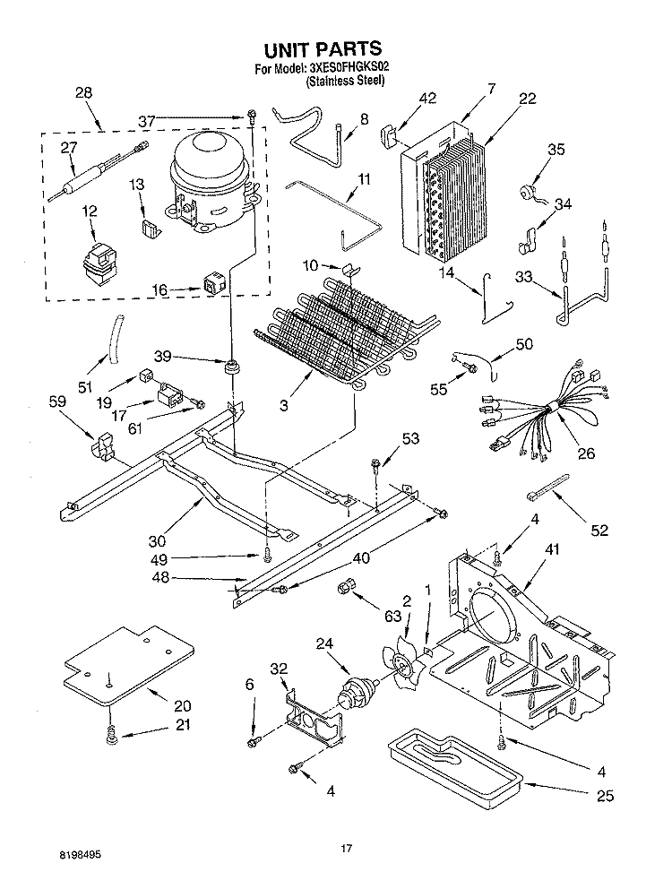 UNIT PARTS Diagram and Parts List for 3XES0FHGKS02  Whirlpool Refrigerator
