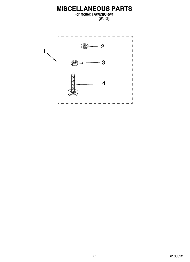 MISCELLANEOUS  PARTS, OPTIONAL PARTS (NOT INCLUDED) Diagram and Parts List for TAWB300RW1  Estate Washer