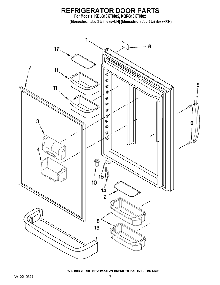 REFRIGERATOR DOOR PARTS Diagram and Parts List for KBLS19KTMS2  KitchenAid Refrigerator