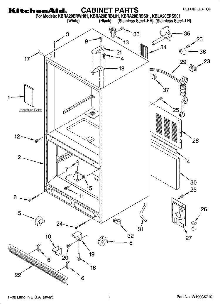 CABINET PARTS Diagram and Parts List for KBLA20ERSS01  KitchenAid Refrigerator