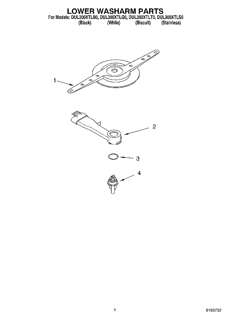 LOWER WASHARM Diagram and Parts List for DUL300XLTQ0  Whirlpool Dishwasher