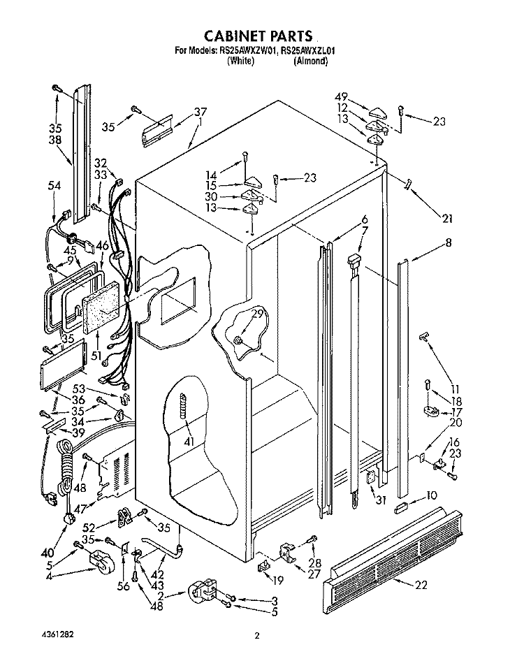 CABINET Diagram and Parts List for RS25AWXZW01  Whirlpool Refrigerator