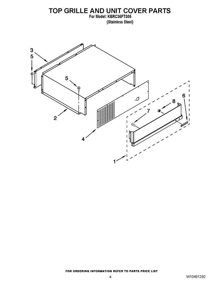 TOP GRILLE AND UNIT COVER PARTS Diagram and Parts List for KBRC36FTS05  KitchenAid Refrigerator
