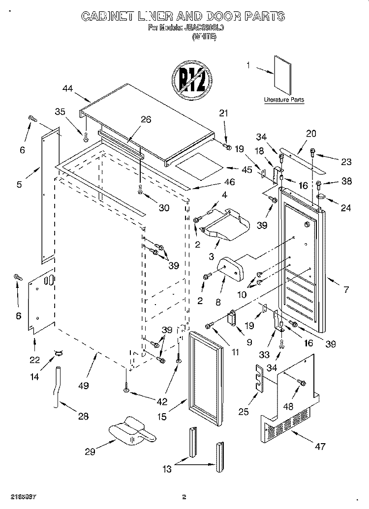 CABINET LINER AND DOOR, LIT/OPTIONA Diagram and Parts List for JEACS50SL0  Whirlpool Ice Maker