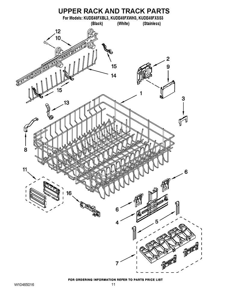UPPER RACK AND TRACK PARTS Diagram and Parts List for KUDE60FXBL1  KitchenAid Dishwasher