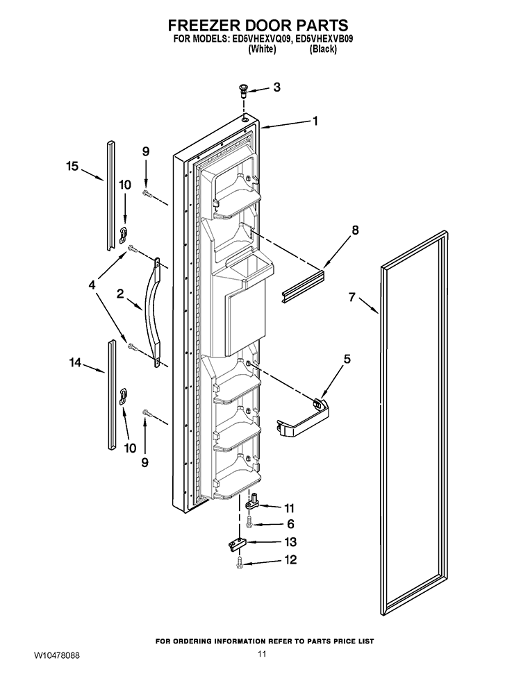 FREEZER DOOR PARTS Diagram and Parts List for ED5VHEXVB09  Whirlpool Refrigerator