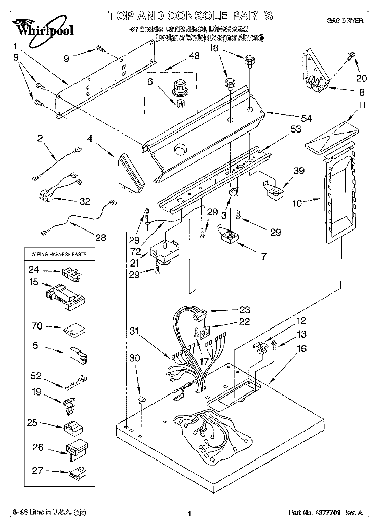 TOP AND CONSOLE, LIT/OPTIONAL Diagram and Parts List for LGR8858EZ0  Whirlpool Dryer