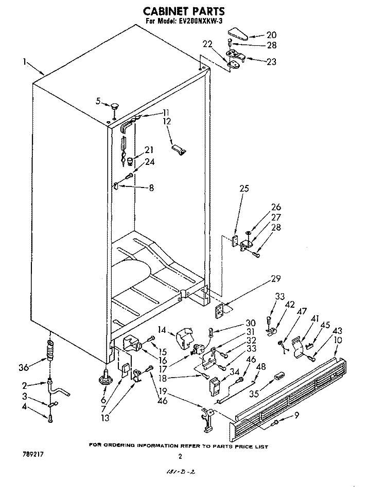 CABINET Diagram and Parts List for EV200NXKW3  Whirlpool Freezer