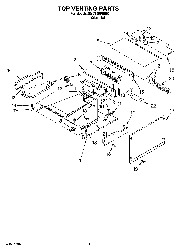TOP VENTING PARTS, OPTIONAL PARTS (NOT INCLUDED) Diagram and Parts List for GMC305PRS02  Whirlpool Microwave Oven Combo