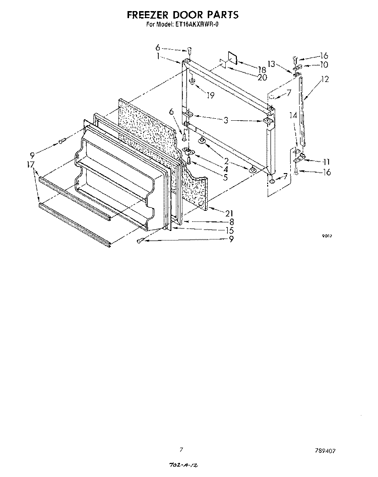 FREEZER DOOR Diagram and Parts List for ET16AKXRWR0  Whirlpool Refrigerator