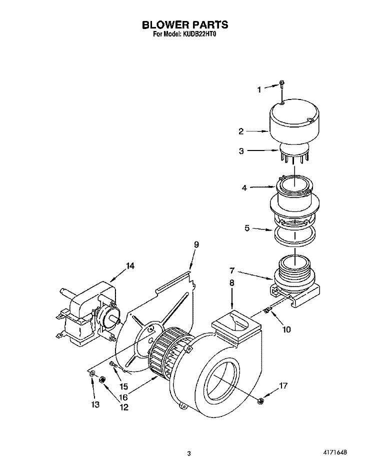 BLOWER Diagram and Parts List for KUDB22HT0  KitchenAid Dishwasher