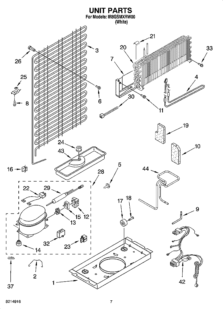 UNIT PARTS Diagram and Parts List for IR8GSMXRW00  Whirlpool Refrigerator