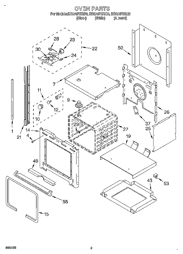 OVEN Diagram and Parts List for RS675PXGB0  Whirlpool Range
