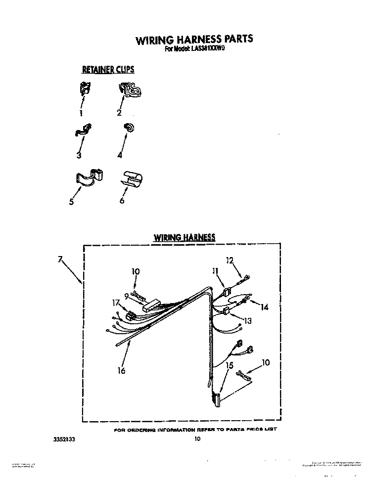 WIRING HARNESS Diagram and Parts List for LA5381XXF0  Whirlpool Washer