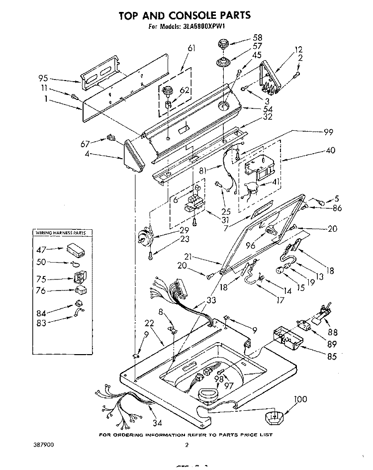 TOP AND CONSOLE Diagram and Parts List for 3LA5800XPW1  Whirlpool Washer