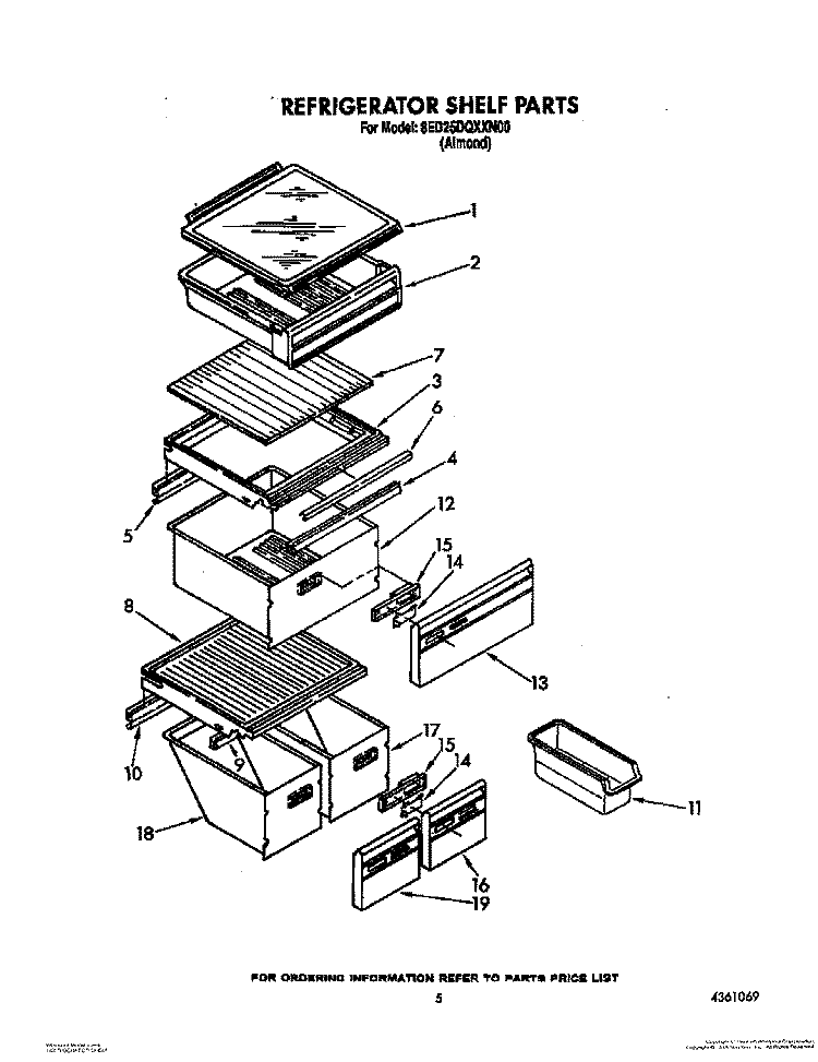 REFRIGERATOR SHELF Diagram and Parts List for 8ED25DQXXN00  Whirlpool Refrigerator