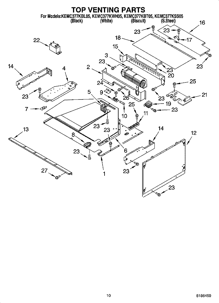 TOP VENTING PARTS Diagram and Parts List for KEMC377KWH05  KitchenAid Microwave Oven Combo