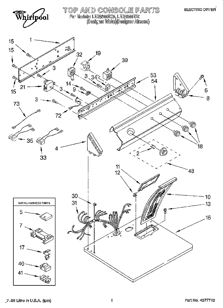 SECTION Diagram and Parts List for LER5644EQ0  Whirlpool Dryer