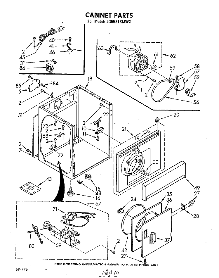 CABINET Diagram and Parts List for LG5531XMW2  Whirlpool Dryer