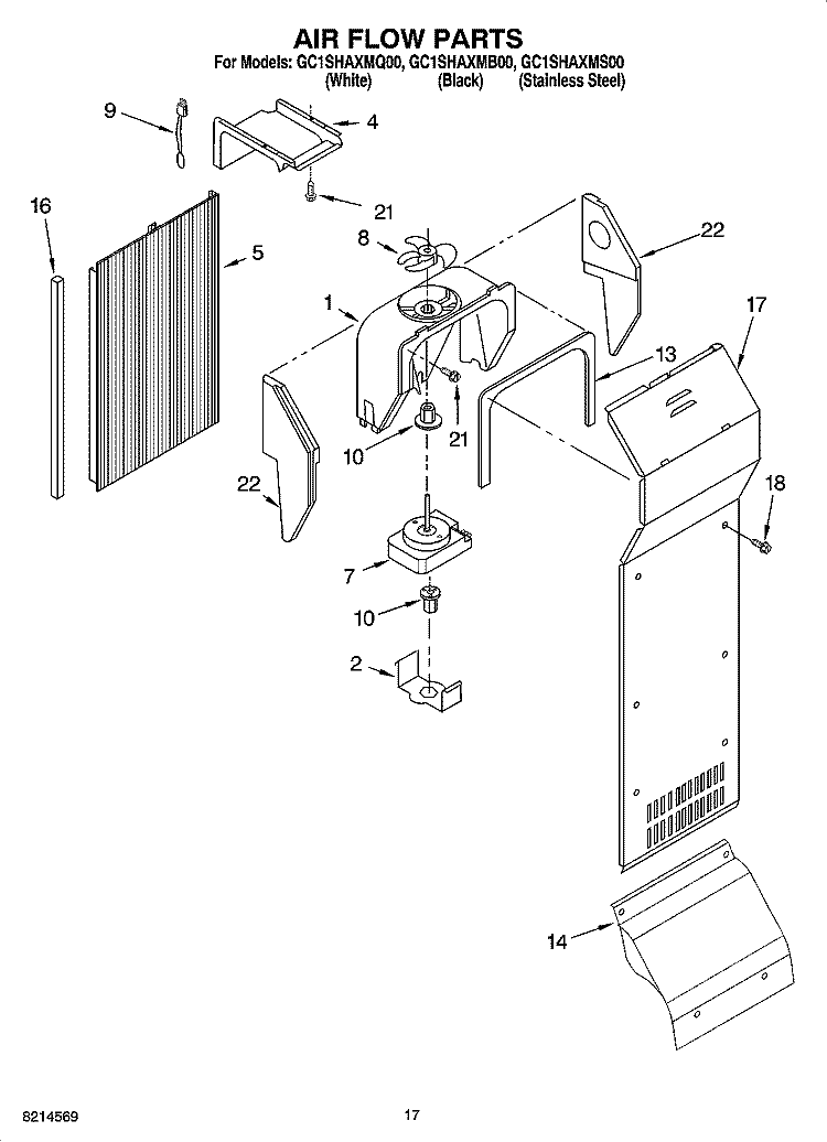 AIR FLOW PARTS Diagram and Parts List for GC1SHAXMB00  Whirlpool Refrigerator