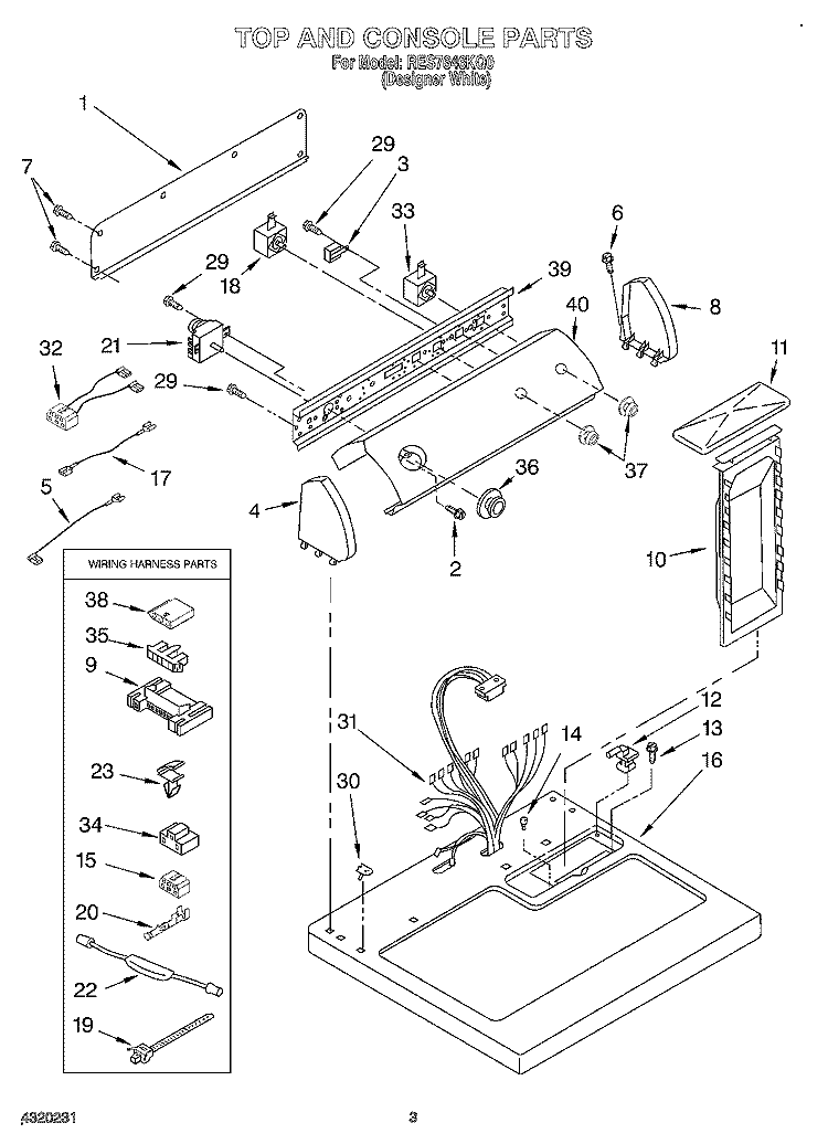 SECTION Diagram and Parts List for RES7646KQ0  Roper Dryer