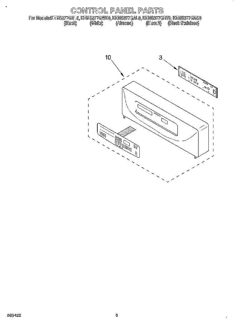 CONTROL PANEL, LITERATURE Diagram and Parts List for KEMS377GAL0  KitchenAid Microwave Oven Combo