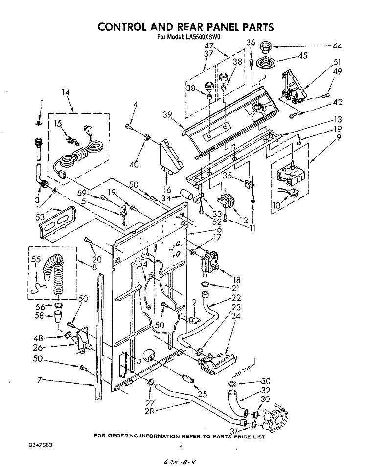 CONTROL AND REAR PANEL Diagram and Parts List for LA5500XSW0  Whirlpool Washer