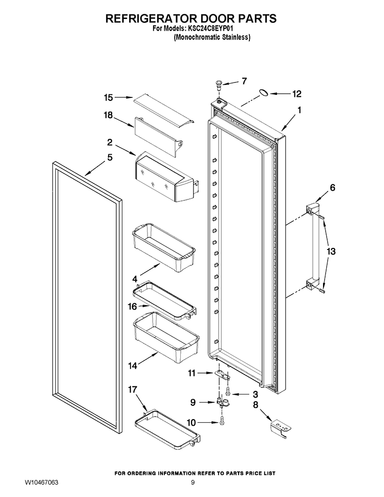 REFRIGERATOR DOOR PARTS Diagram and Parts List for KSC24C8EYP01  KitchenAid Refrigerator