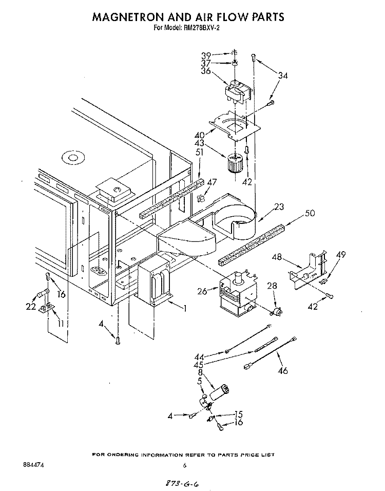 MAGNETRON AND AIRFLOW Diagram and Parts List for RM278BXV2  Whirlpool Microwave Oven Combo