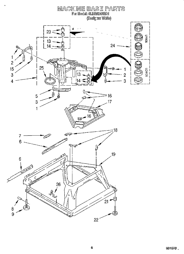MACHINE BASE Diagram and Parts List for 6LBR6245EQ1  Whirlpool Washer