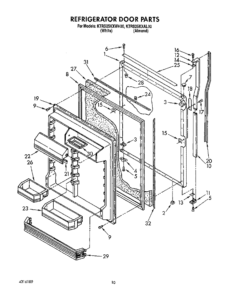 REFRIGERATOR DOOR Diagram and Parts List for KTRS25KXWH00  KitchenAid Refrigerator