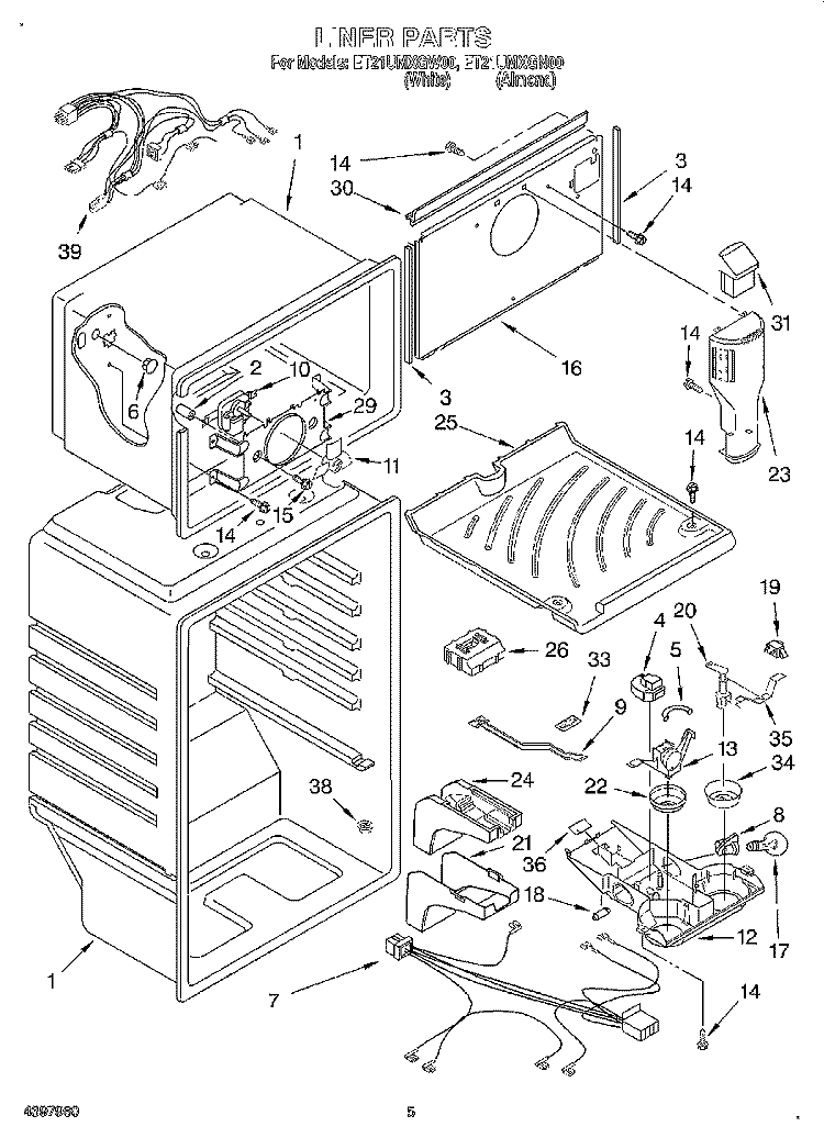 LINER Diagram and Parts List for ET21UMXGW00  Whirlpool Refrigerator