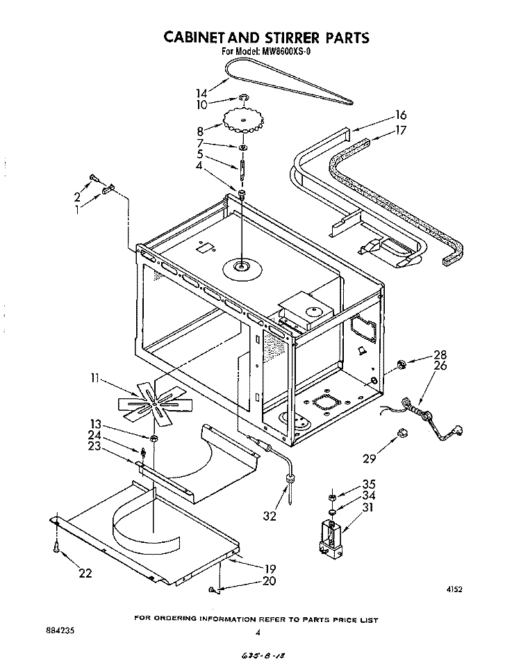 CABINET AND STIRRER Diagram and Parts List for MW8600XS0  Whirlpool Microwave
