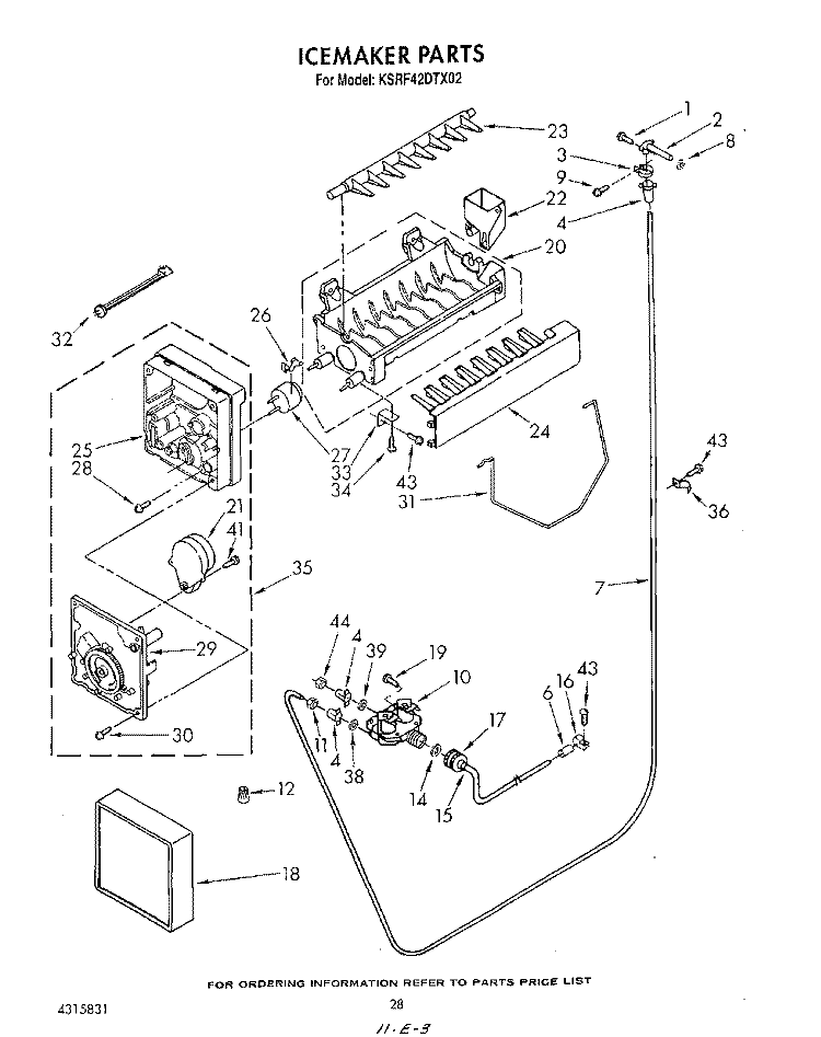ICE MAKER Diagram and Parts List for KSRF42DTX02  KitchenAid Refrigerator