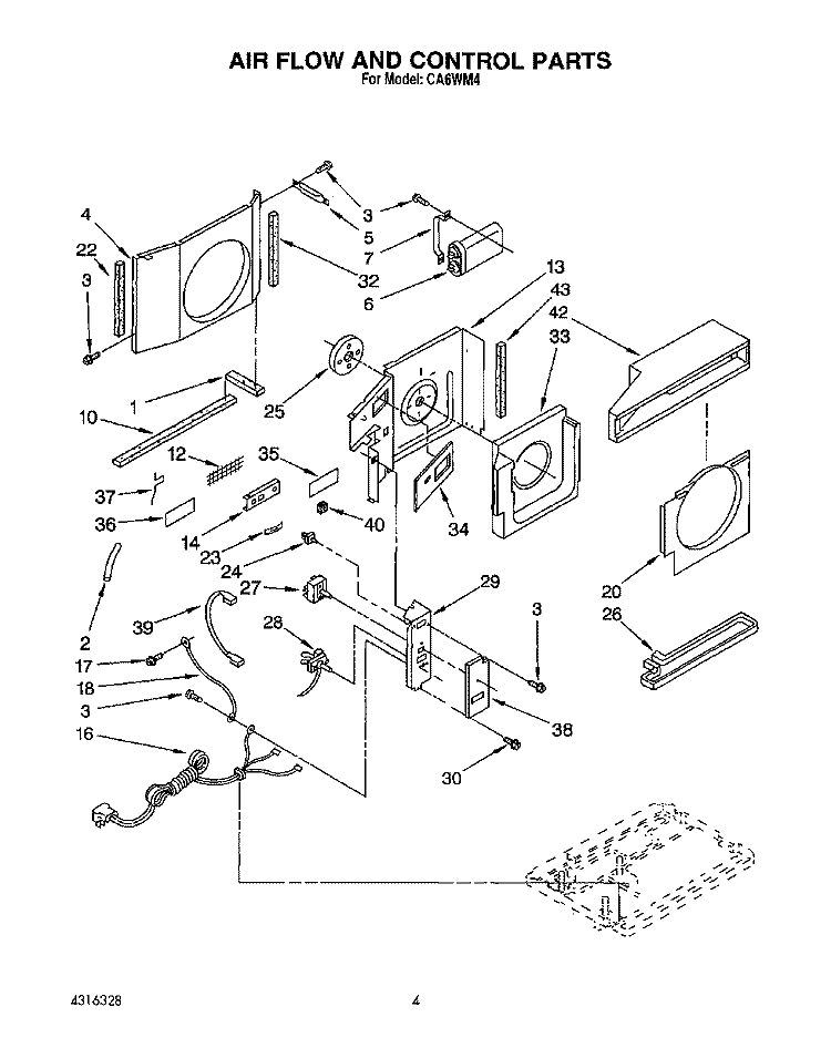 AIR FLOW AND CONTROL Diagram and Parts List for CA6WM4  Crosley Air Conditioner
