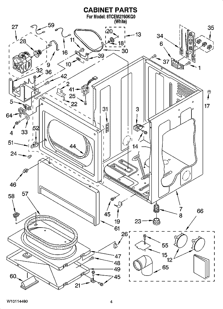 CABINET PARTS Diagram and Parts List for 8TCEM2760KQ0  Whirlpool Dryer