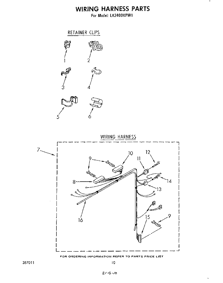 WIRING HARNESS Diagram and Parts List for LA3400XPW1  Whirlpool Washer