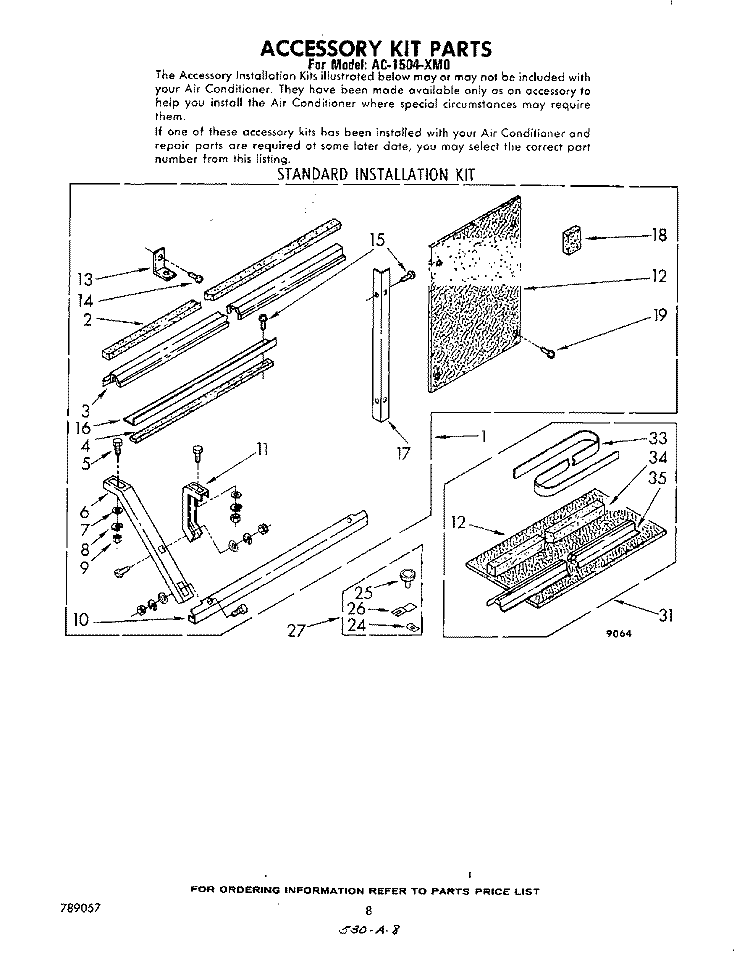 ACCESSORY KIT Diagram and Parts List for AC1504XM0  Whirlpool Air Conditioner