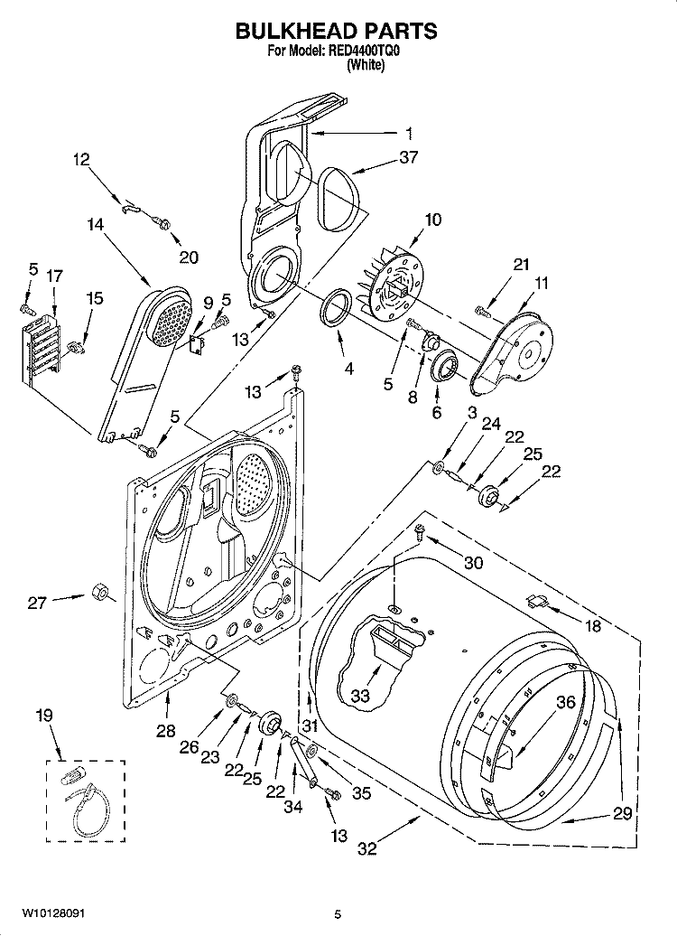 BULKHEAD PARTS, OPTIONAL PARTS (NOT INCLUDED) Diagram and Parts List for RED4400TQ0  Roper Dryer