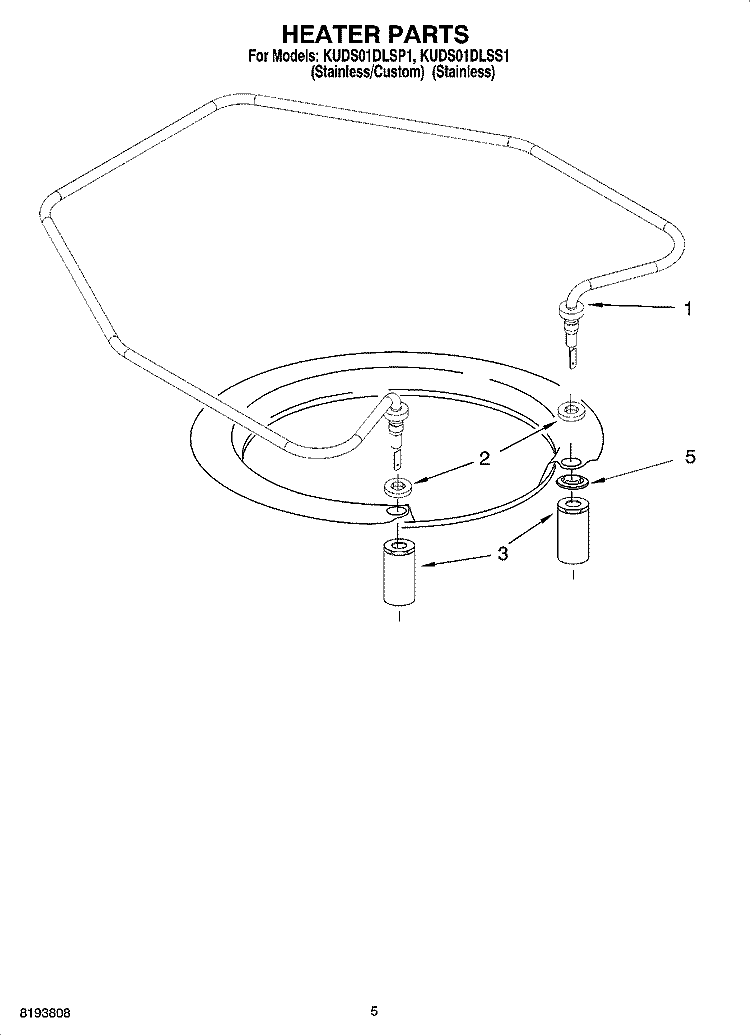 HEATER PARTS Diagram and Parts List for KUDS01DLSS1  KitchenAid Dishwasher