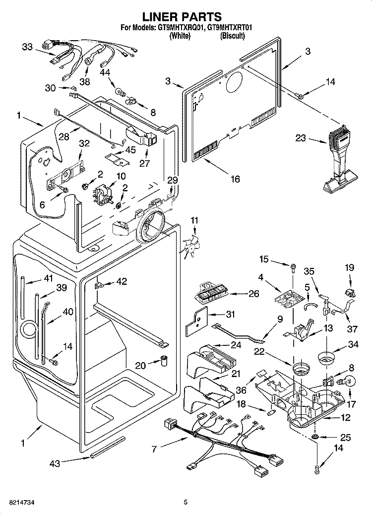 LINER PARTS Diagram and Parts List for GT9MHTXRT01  Whirlpool Refrigerator