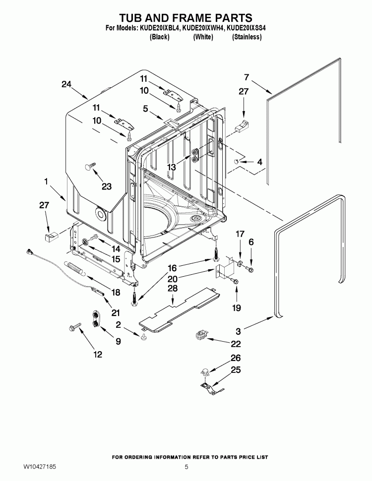TUB AND FRAME PARTS Diagram and Parts List for KUDE20IXBL4  KitchenAid Dishwasher