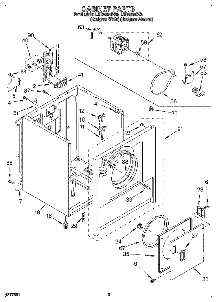 SECTION Diagram and Parts List for LER4624DZ0  Whirlpool Dryer