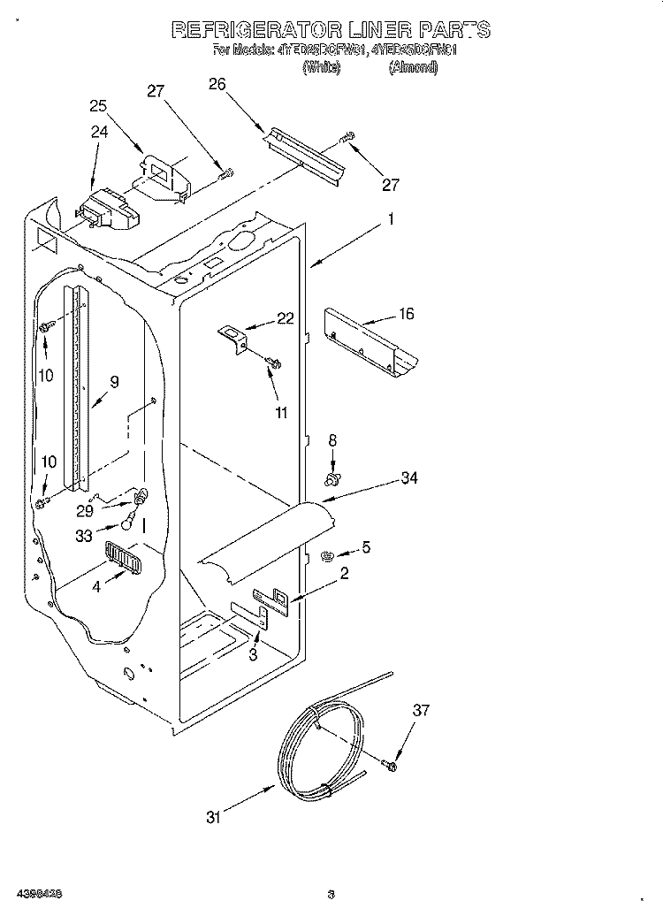 REFRIGERATOR LINER Diagram and Parts List for 4YED25DQFW01  Whirlpool Refrigerator