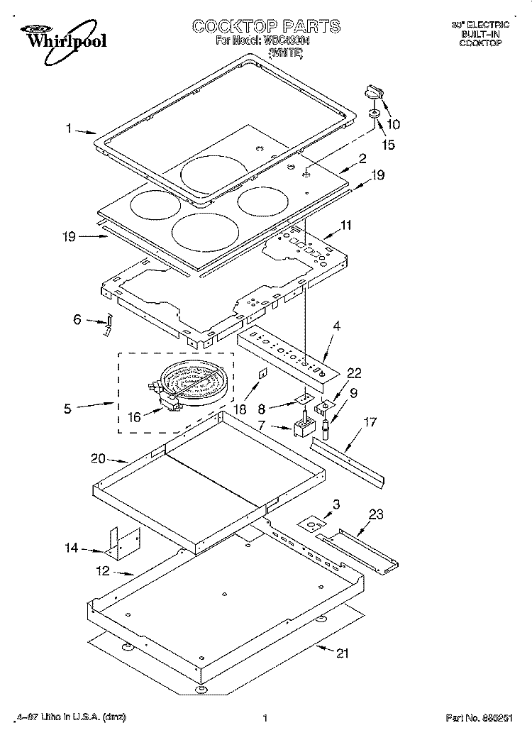 SECTION Diagram and Parts List for WBC43004  Whirlpool Cooktop