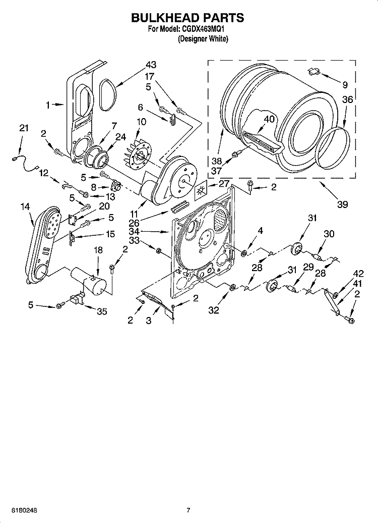 BULKHEAD PARTS Diagram and Parts List for CGDX463MQ1  Crosley Dryer