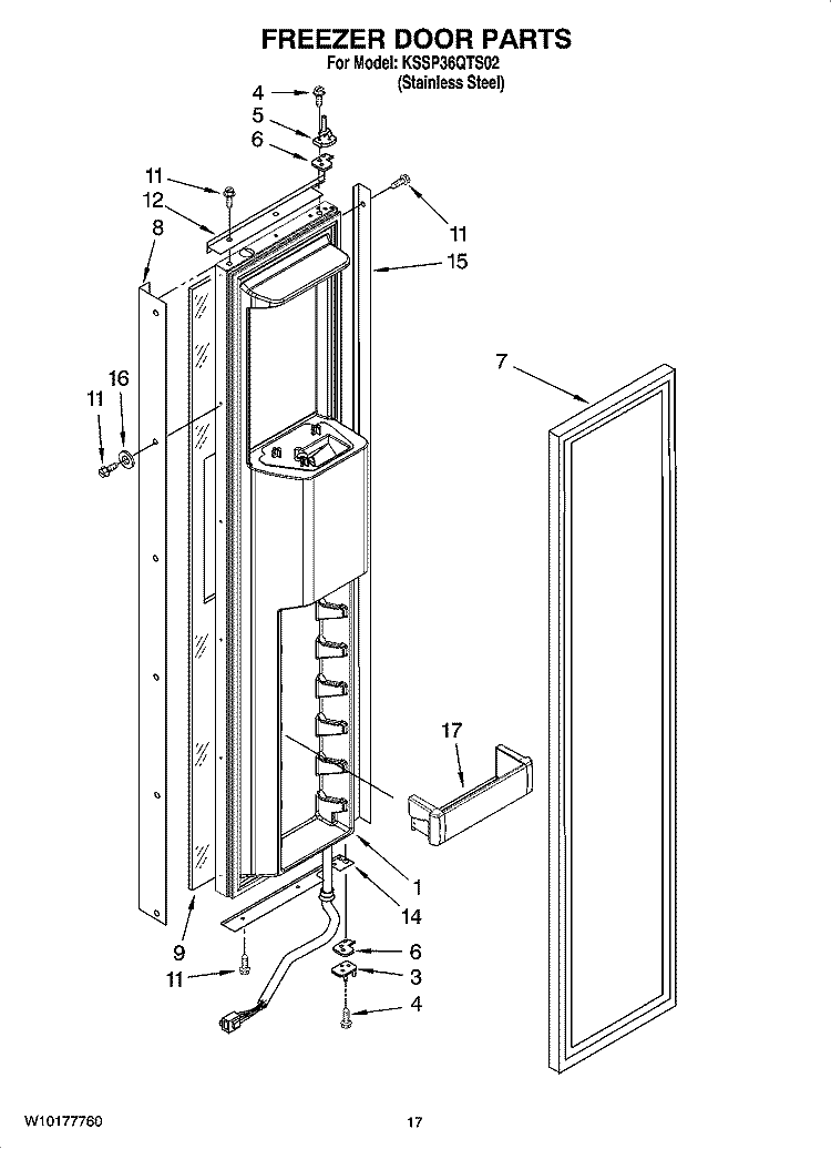 FREEZER DOOR PARTS Diagram and Parts List for KSSP36QTS02  KitchenAid Refrigerator