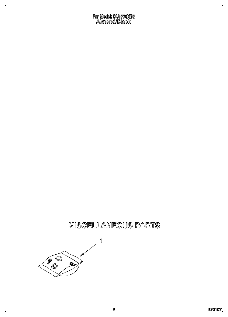 MISCELLANEOUS Diagram and Parts List for DU8770XB0  Whirlpool Dishwasher