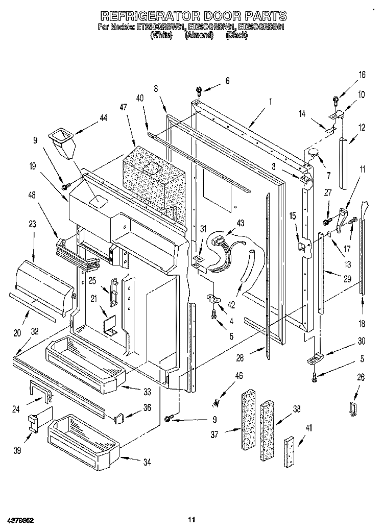REFRIGERATOR DOOR Diagram and Parts List for ET25DQRBN01  Whirlpool Refrigerator