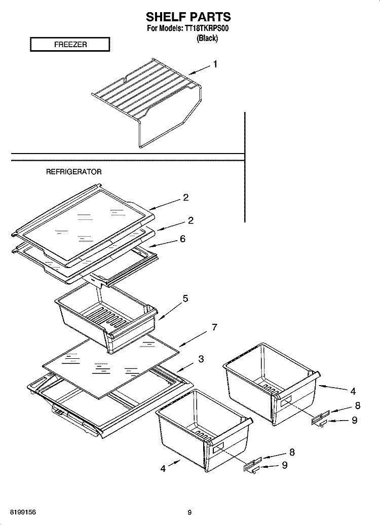SHELF PARTS, OPTIONAL PARTS Diagram and Parts List for TT18TKRPS00  Estate Refrigerator